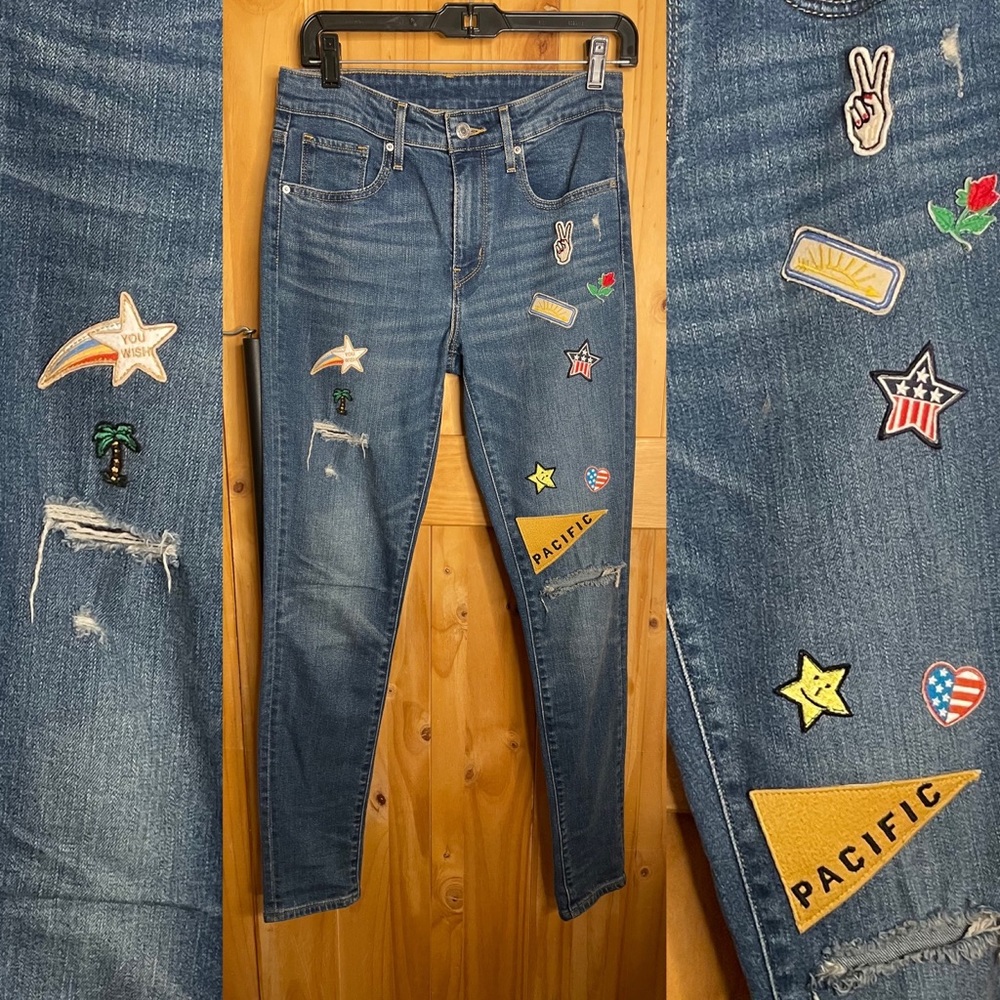 Levi’s Montana Sky Rider patchwork distressed tapered jeans